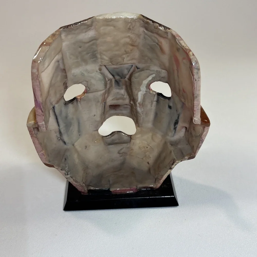 Vintage Mexican Aztec/Mayan Stone Burial Death Mask Onyx Abalone 8